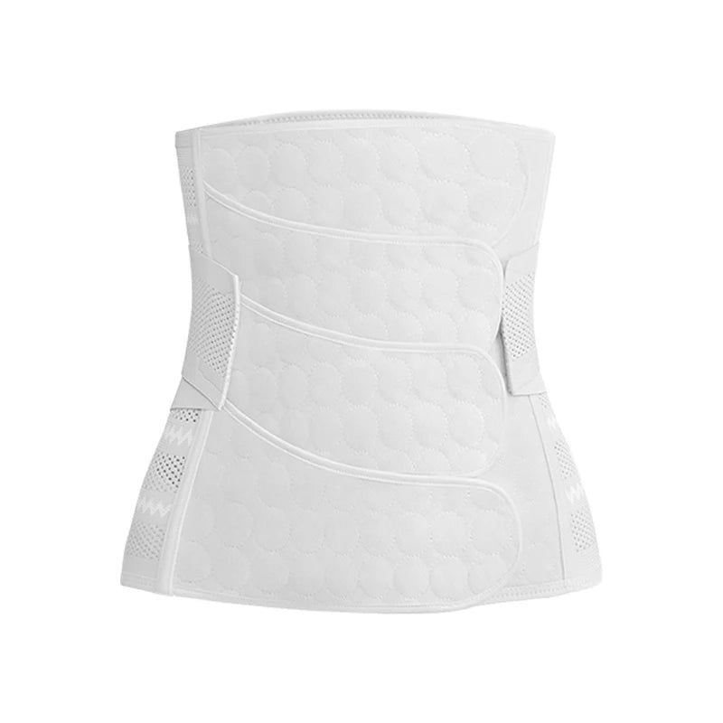 GentleSprout postpartum belly wrap in ivory, front view showing adjustable hook-and-loop straps and breathable mesh side panels